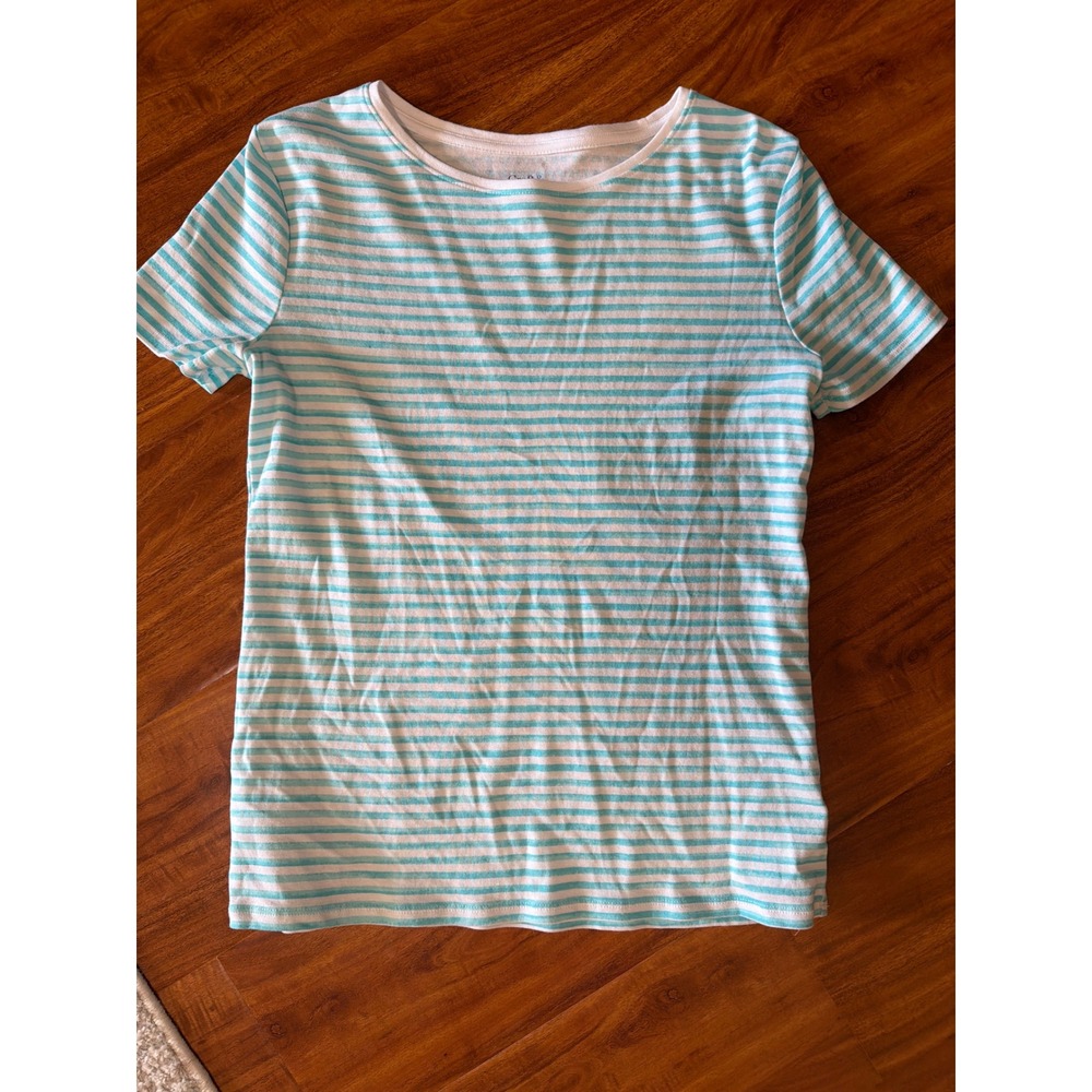 Croft & Barrow The Classic Tee Womens XS Turquoise White Striped Cotton T-Shirt